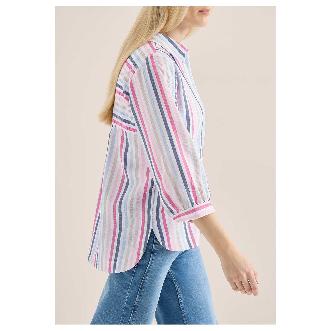Damen 3/4 Arm Bluse Multicolor Seersucker Stripe von Cecil in Pink gestreift, Seitenansicht am Model