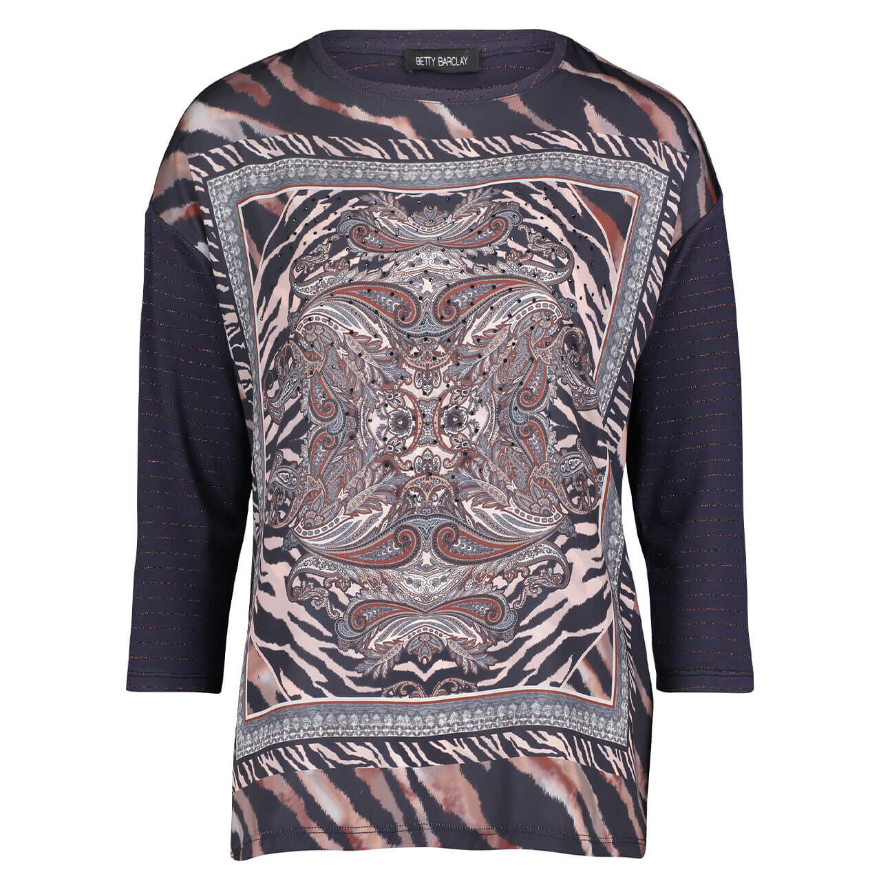 bettybarclay-shirt-printedbluebrownbeige-8876-ansicht Betty Barclay 3/4 Arm Shirt für Damen in Dunkelblau mit Print, FarbNr.: 8876