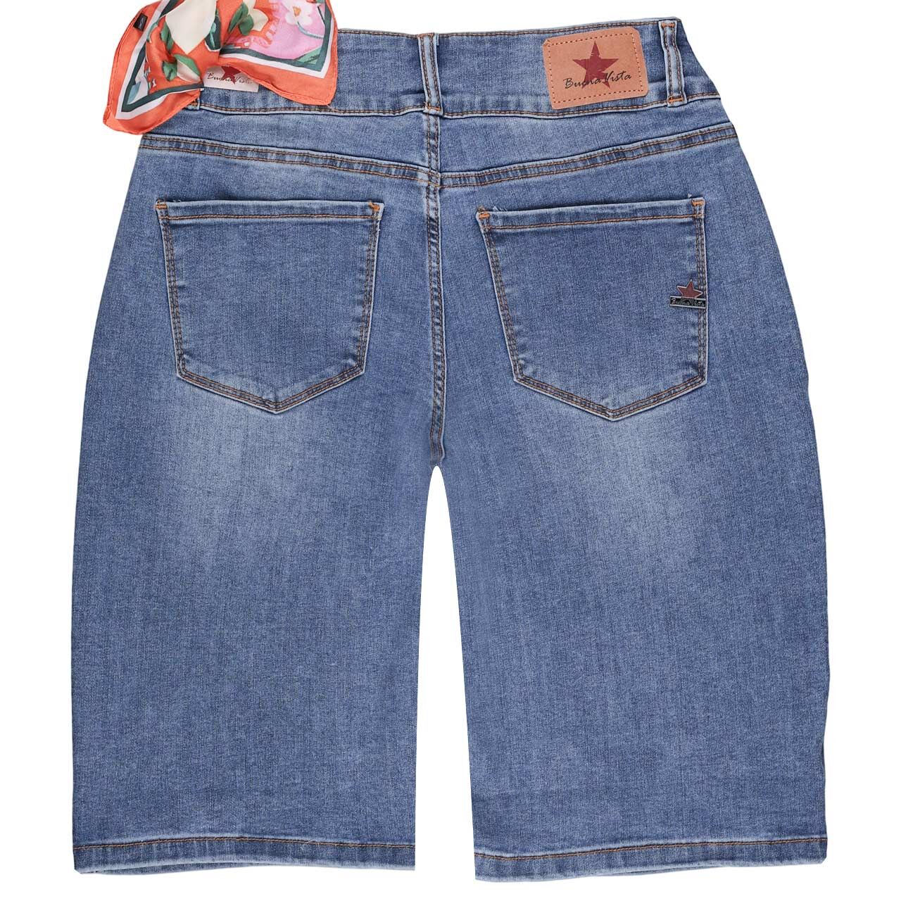 Damenjeans Tummyless-Short Stretch Denim von Buena Vista in Blau angewaschen, Rückansicht