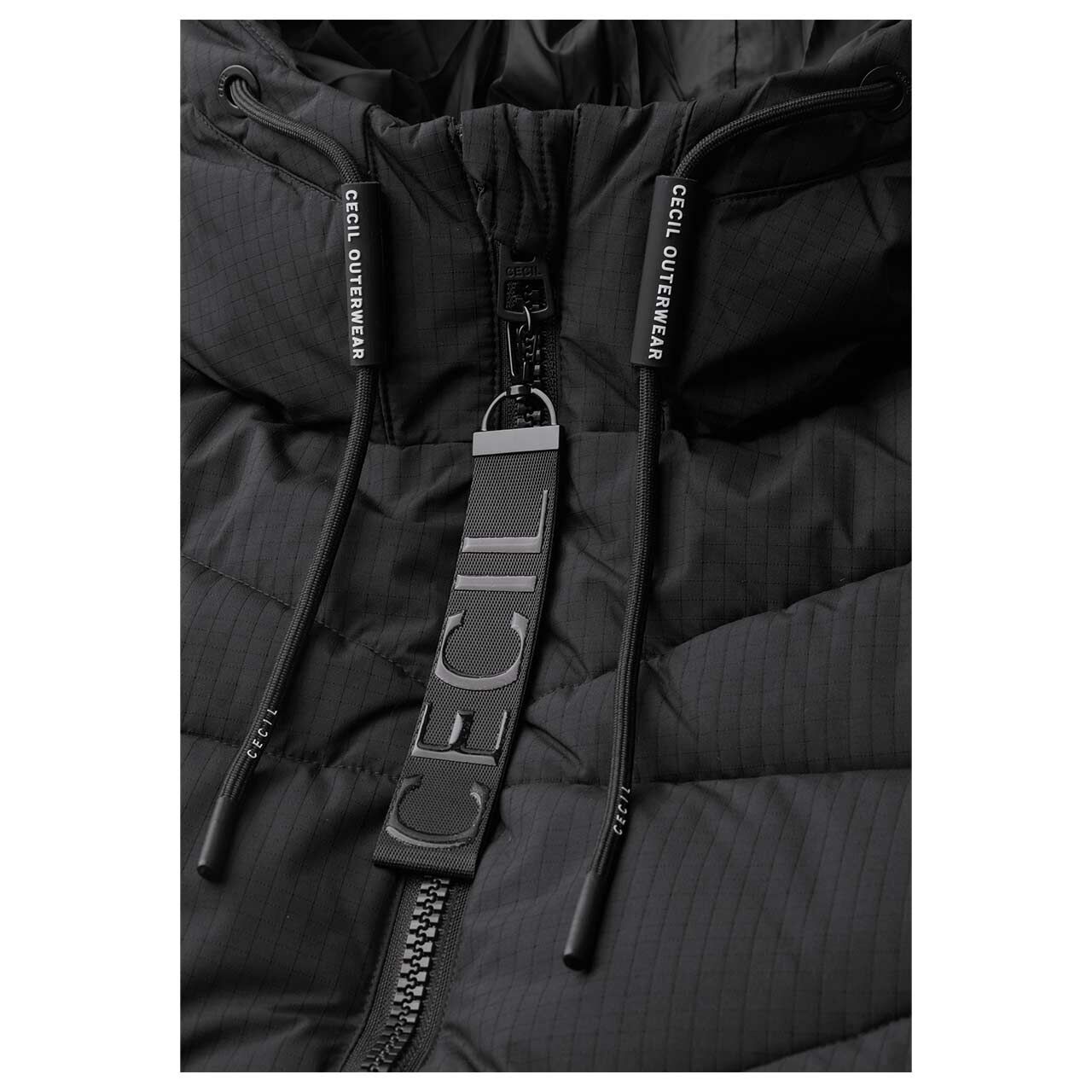 Damen Mantel Long Quilted von Cecil in Schwarz, Detailansicht Kragen