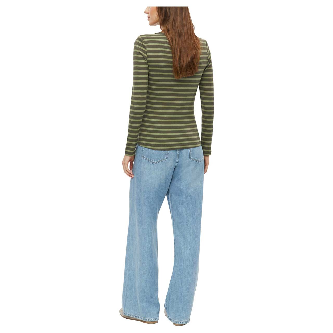 Damen Langarm Shirt von s.Oliver in Grün gestreift, Rückansicht am Model