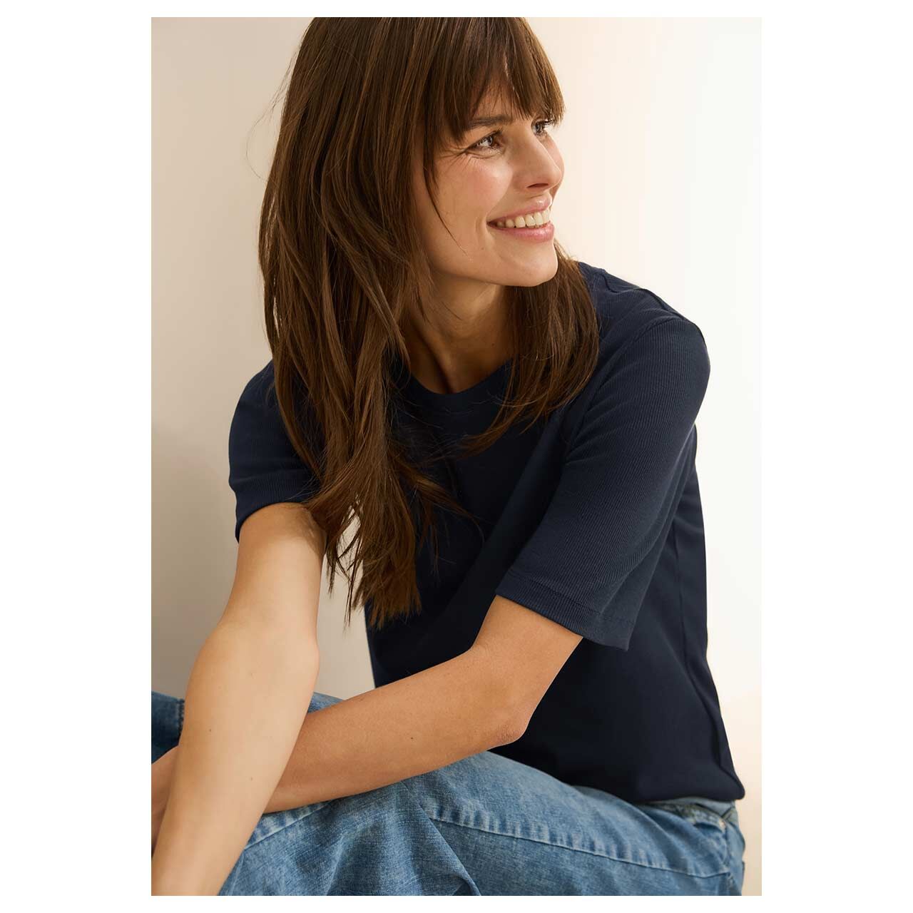 Cecil Damen T-Shirt Basic Rib universal blue