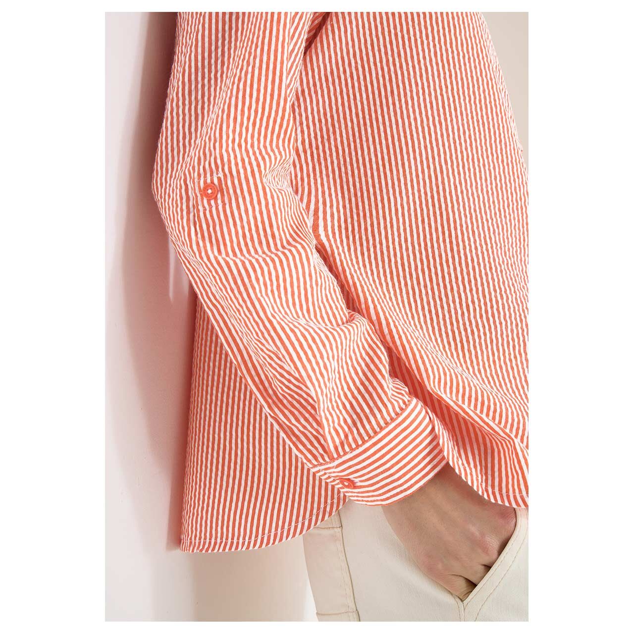 Damen Langarm Bluse Seersucker Stripe von Cecil in Orange-Rot gestreift, Detailansicht Ärmel
