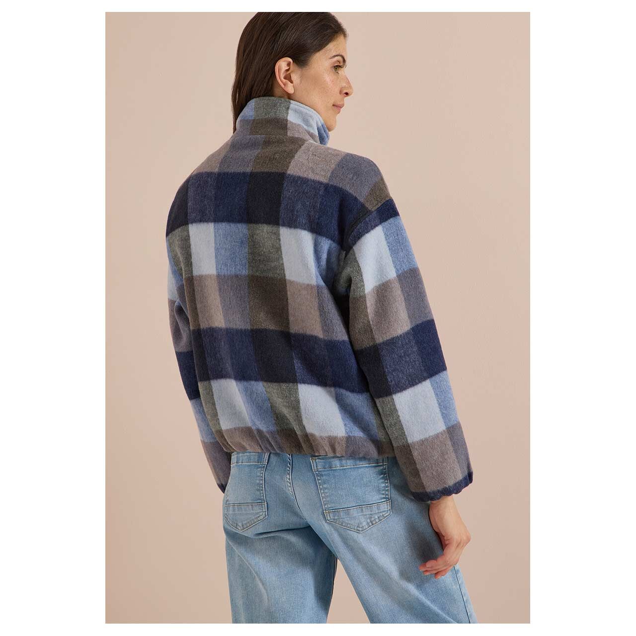 Damen Jacke Blouson Check von Cecil in Dunkelblau kariert, Rückansicht am Model