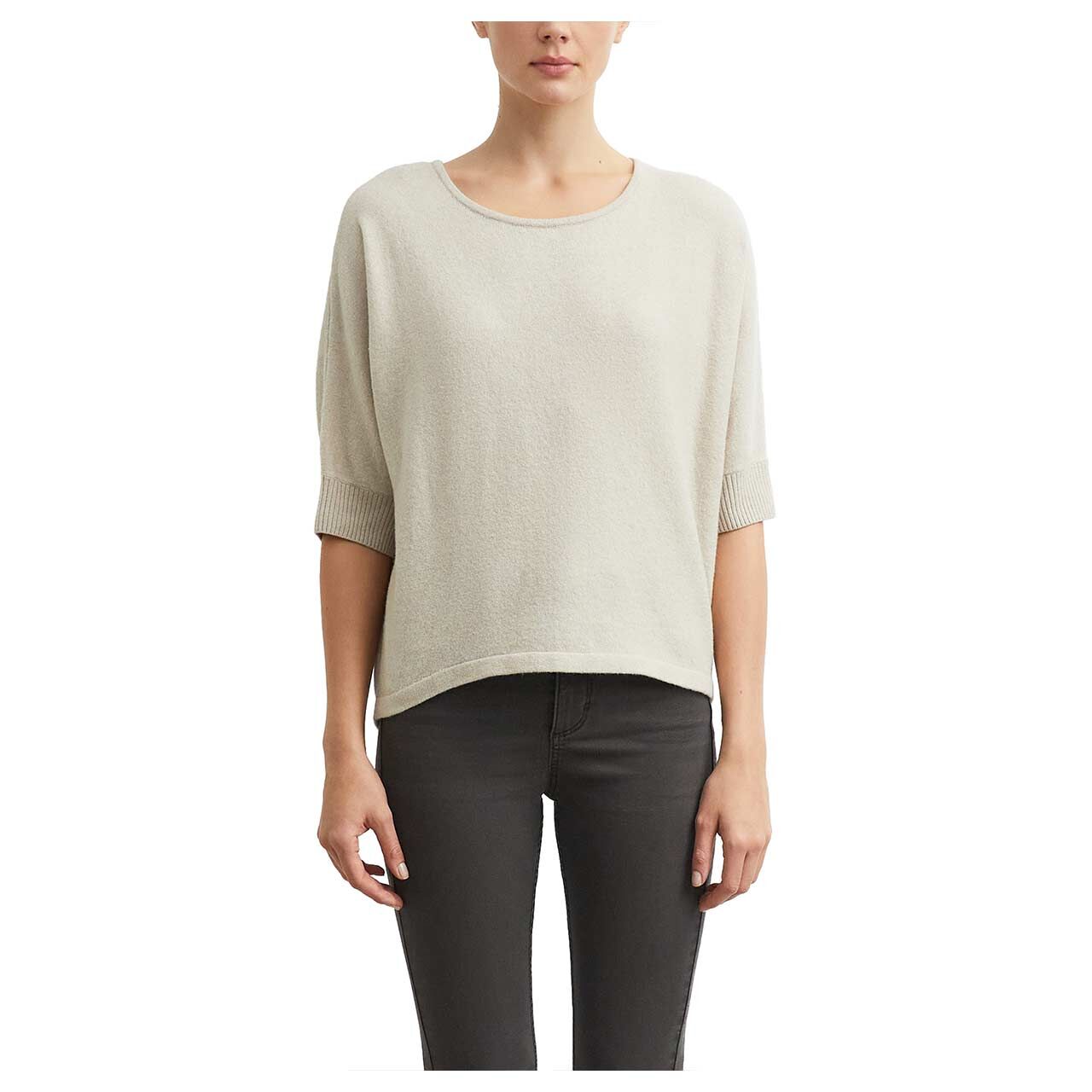 Damen 3/4 Arm Pullover von Comma in Hellbeige, Vorderansicht am Model