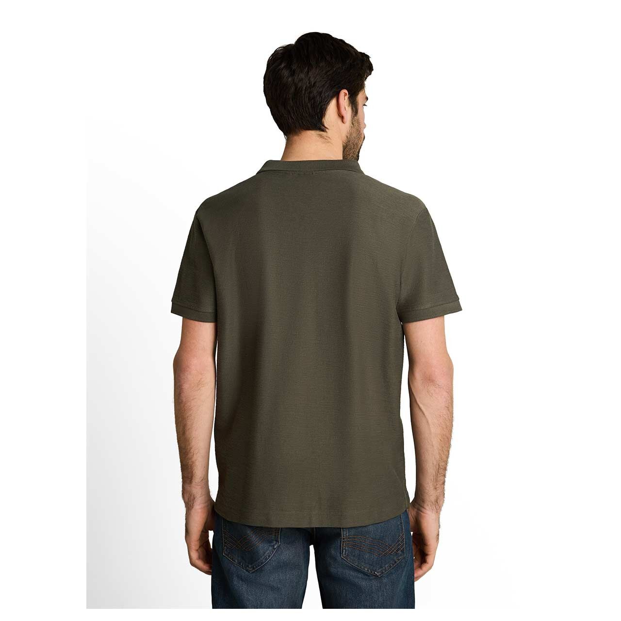 Herren Poloshirt Resort Collar von Tom Tailor in Dunkelgrün, Rückansicht am Model