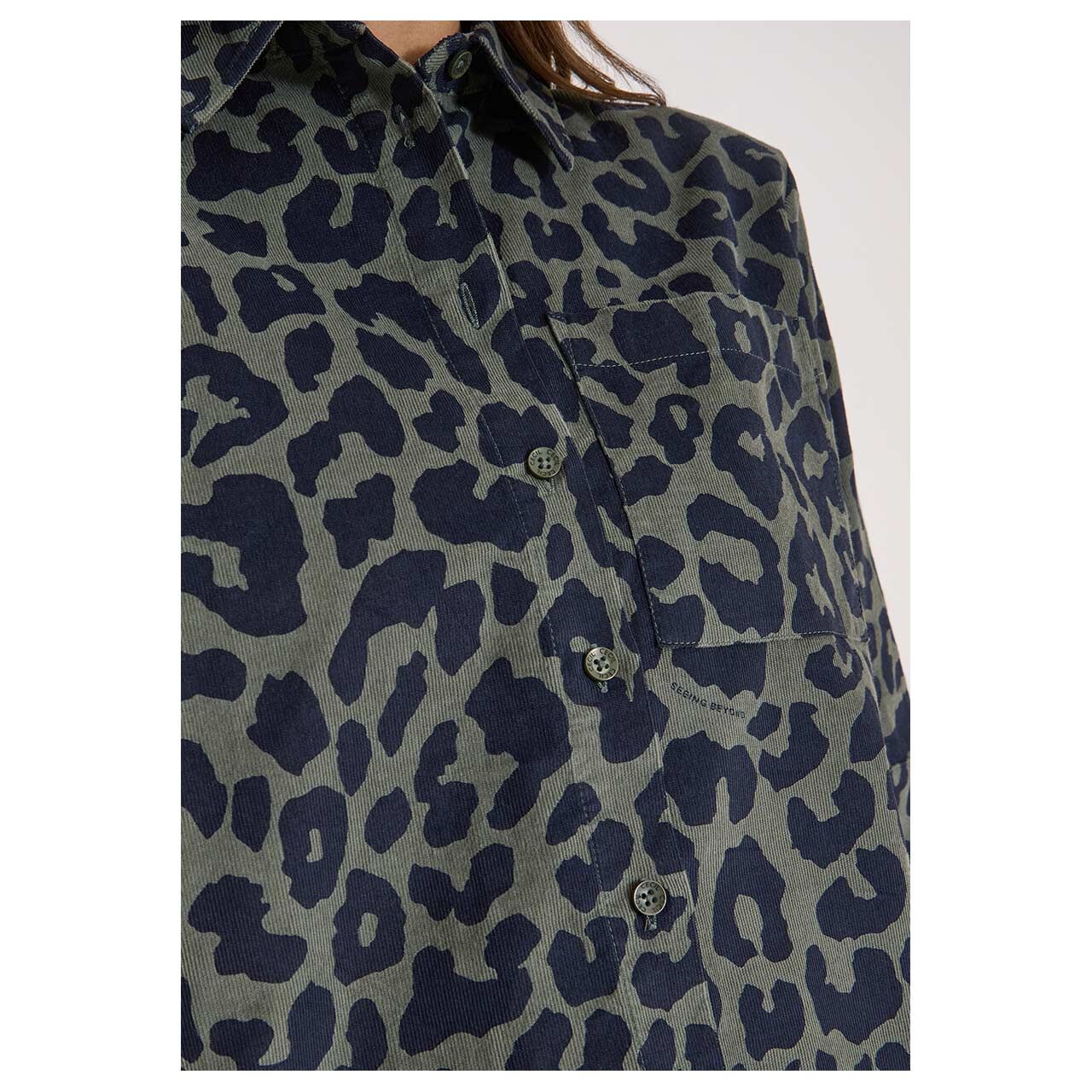 Cecil Damen Kurzarm Cord Bluse Corduroy dried olive green