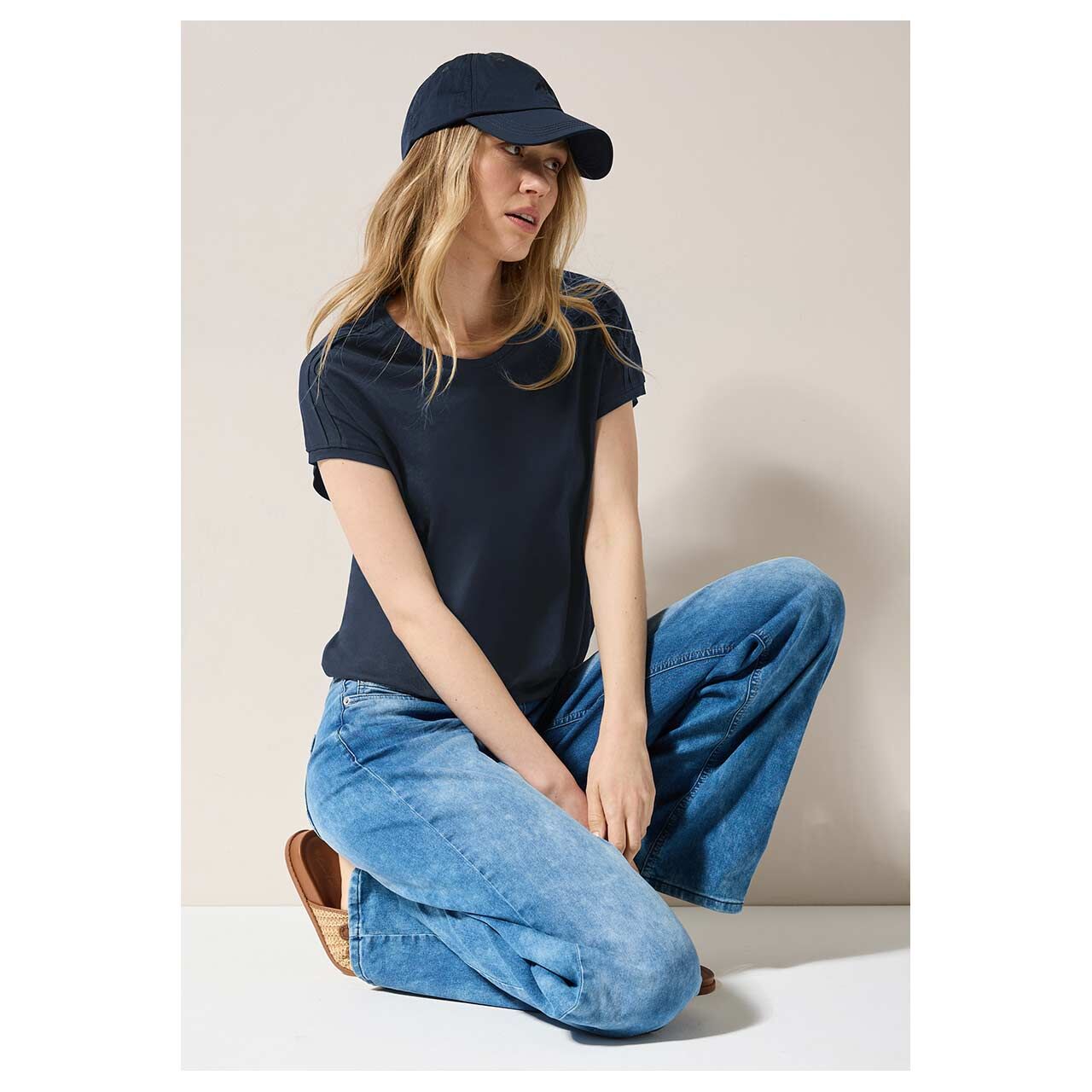 Cecil Damen T-Shirt Solid Deco Shoulder universal blue