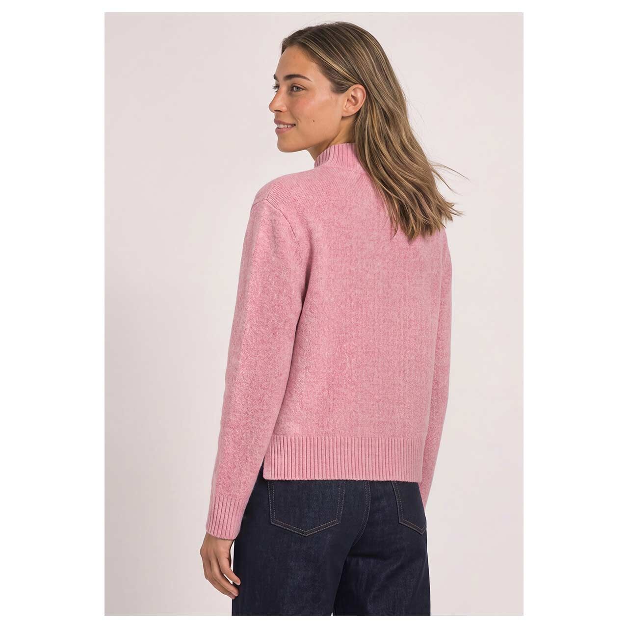Damen Pullover Cosy Mouliné von Street One in Rosa meliert, Rückansicht am Model