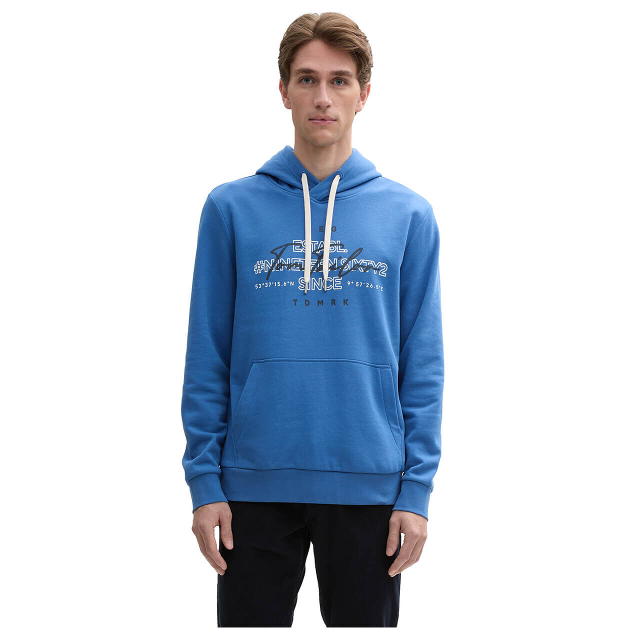 Tom Tailor Herren Hoodie Sweatshirt mid blue printed
