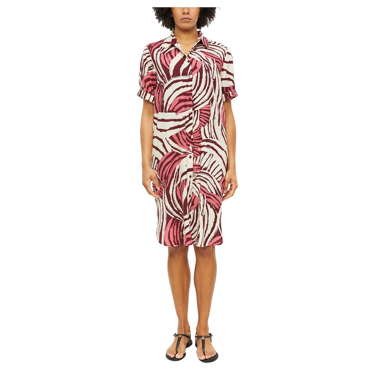 s.Oliver Damen Kurzarm Kleid in Pink mit Print, Vorderansicht am Model