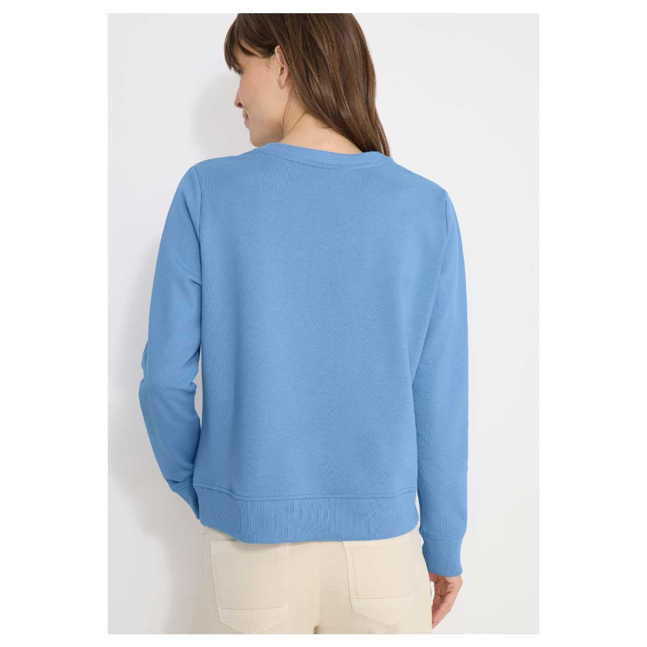 Damen Sweatshirt Embroidery von Cecil in Hellblau mit Print, Rückansicht am Model