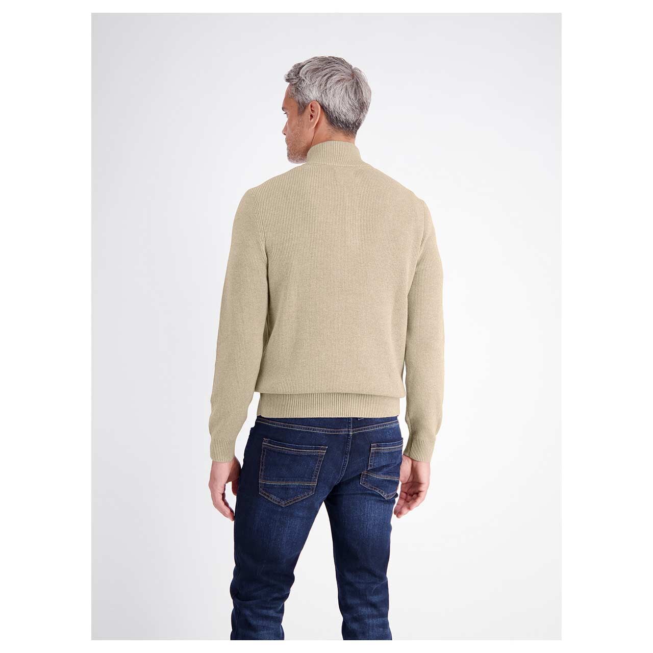 Herren Pullover Troyer von Lerros in Beige meliert, Rückansicht am Model