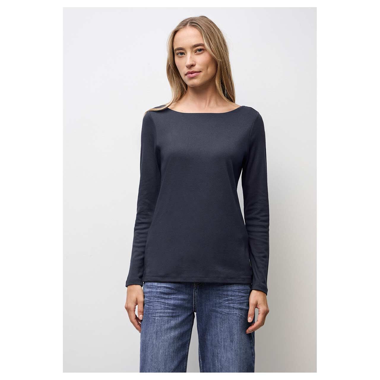 Damen Langarm Shirt Lanea von Street One in Dunkelblau, Vorderansicht am Model
