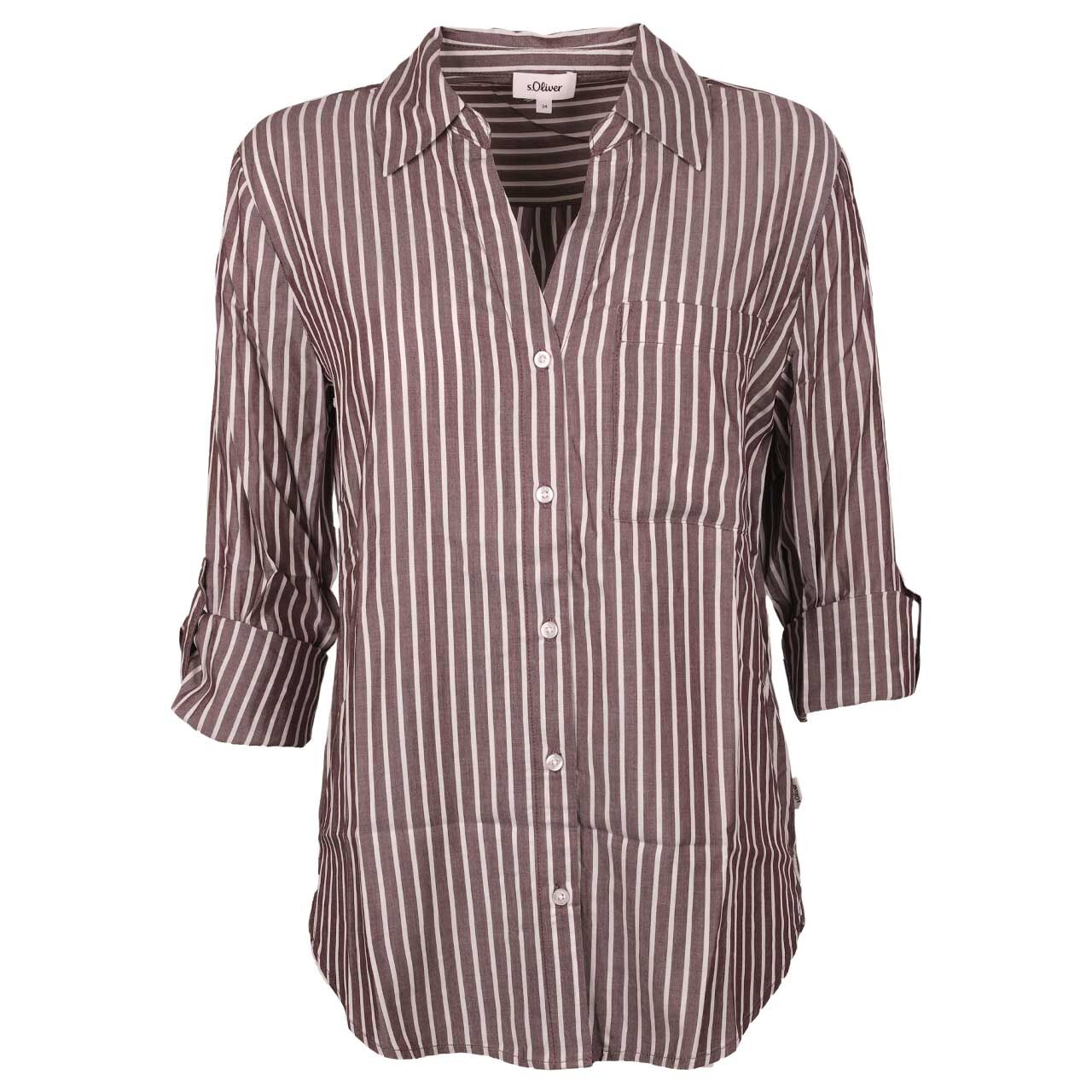 Damen 3/4 Arm Bluse von s.Oliver in Lila gestreift, Vorderansicht gekrempelte Ärmel