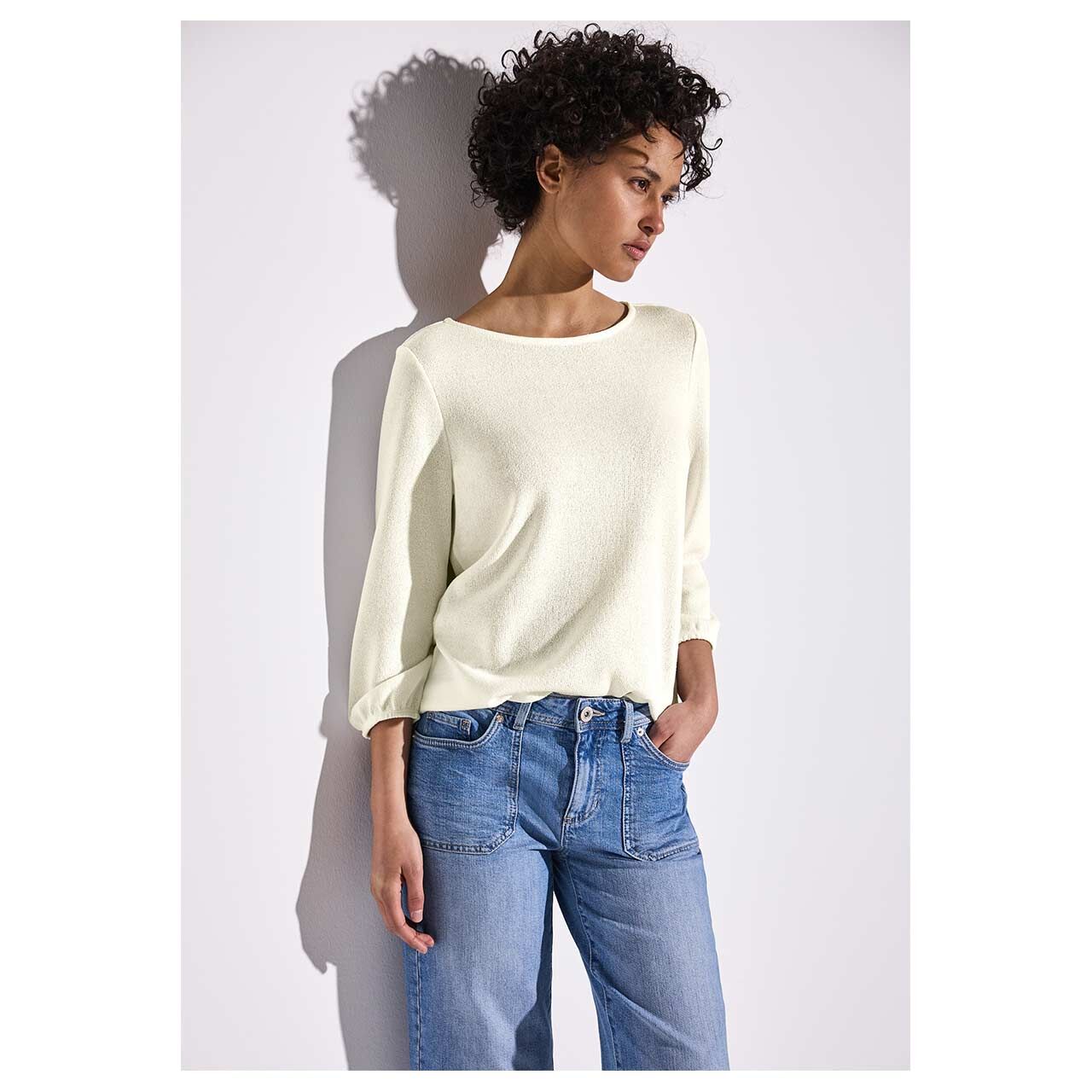 Street One Damen 3/4 Arm Shirt Knit Look clean off white