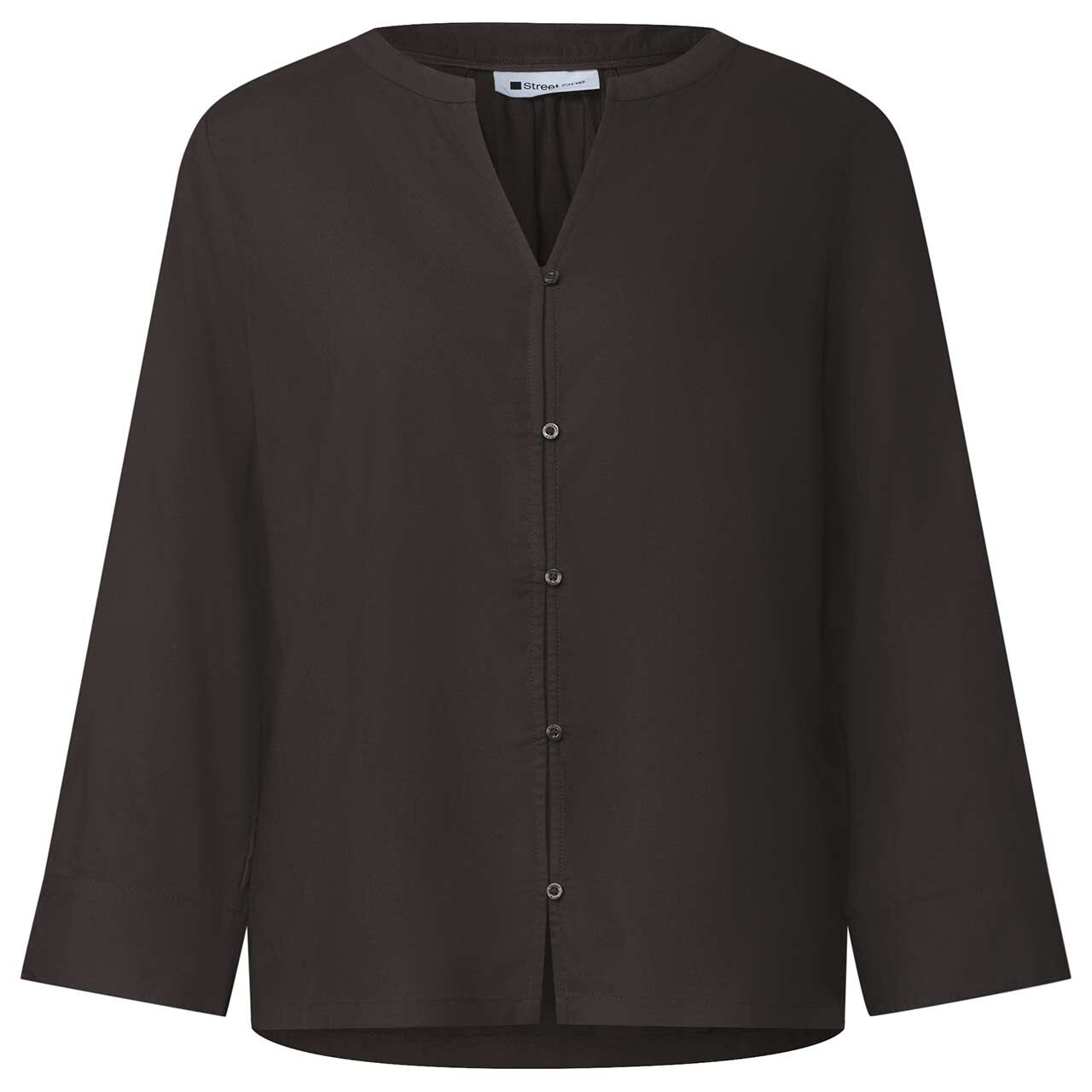 Street One Damen 3/4 Arm Bluse Splitneck Button Detail black coffee