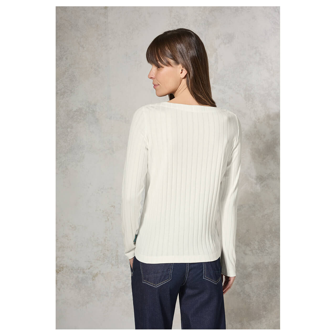 Cecil Damen Langarm Shirt Solid Rib Basic vanilla white