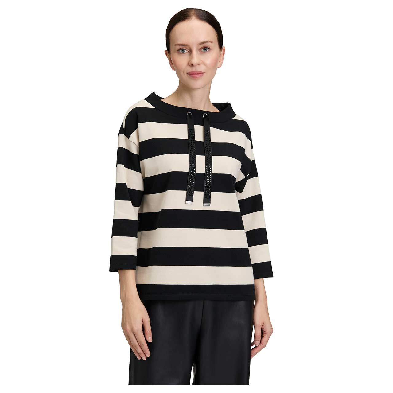 Damen 3/4 Arm Sweatshirt von Betty Barclay in Schwarz gestreift, Rückansicht Model