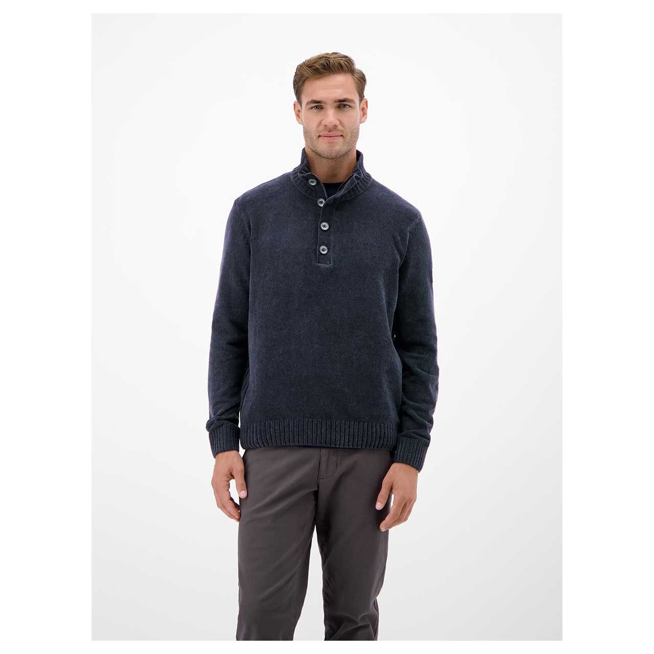 Herren Pullover Troyer Chenille Knit von Lerros in Dunkelblau, Vorderansicht am Model