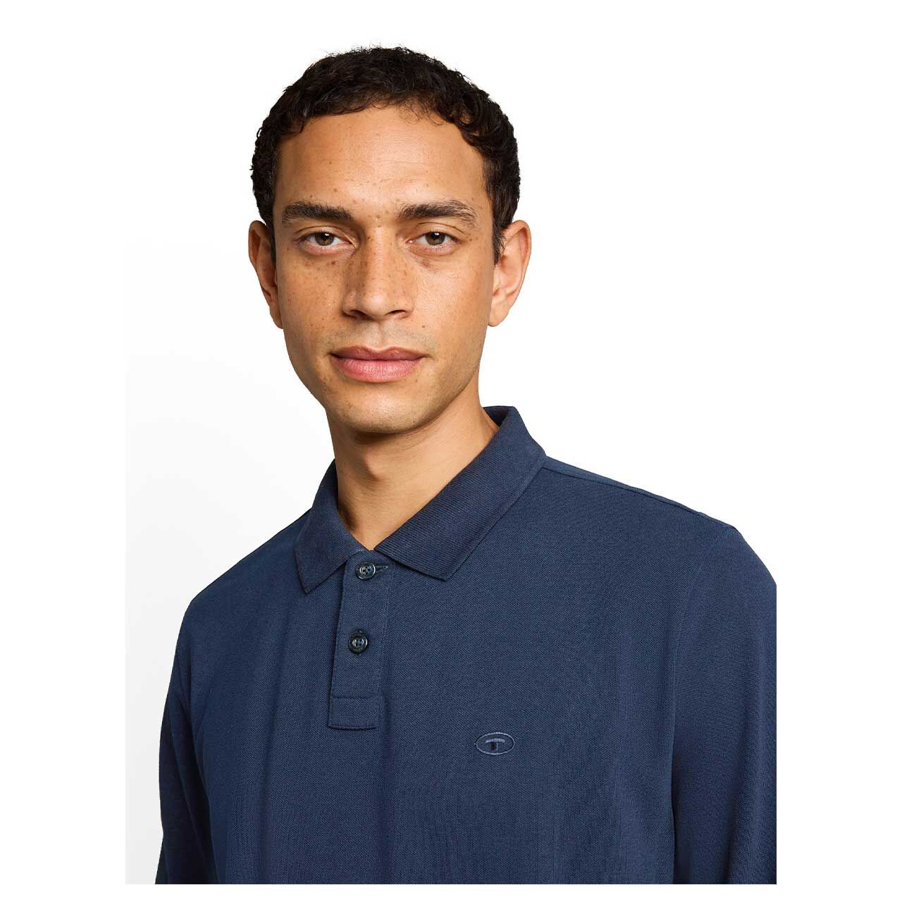Tom Tailor Herren Polo Pullover Basic Longsleeve sky captain blue