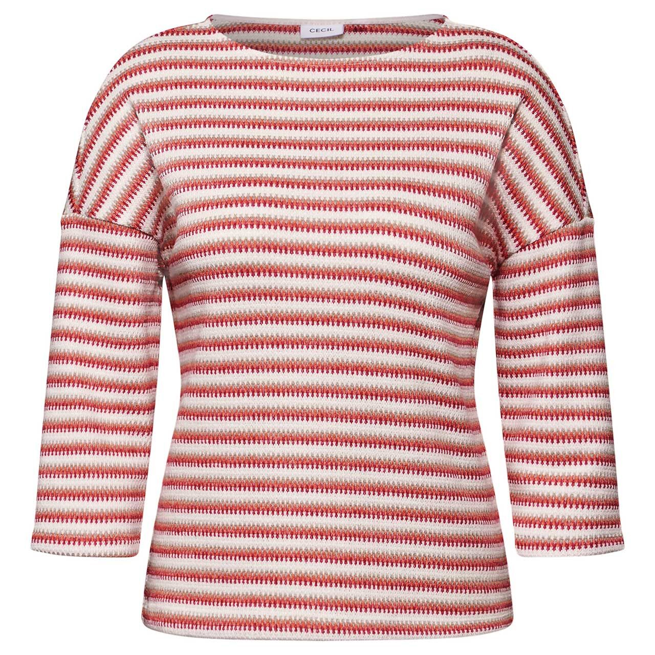 Cecil Damen 3/4 Arm Pullover Stripe Knit granita red