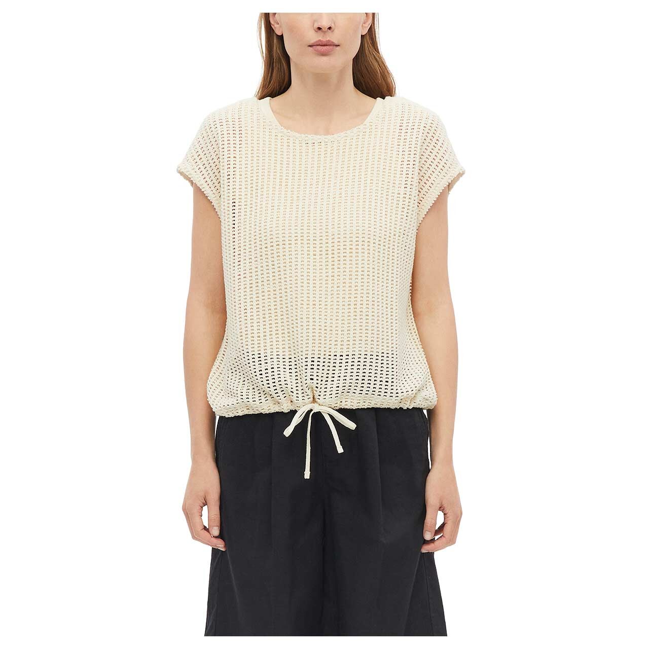 s. Oliver Damen T-Shirt in Hellbeige mit der Farbnummer 8000, Vorderansicht am Model