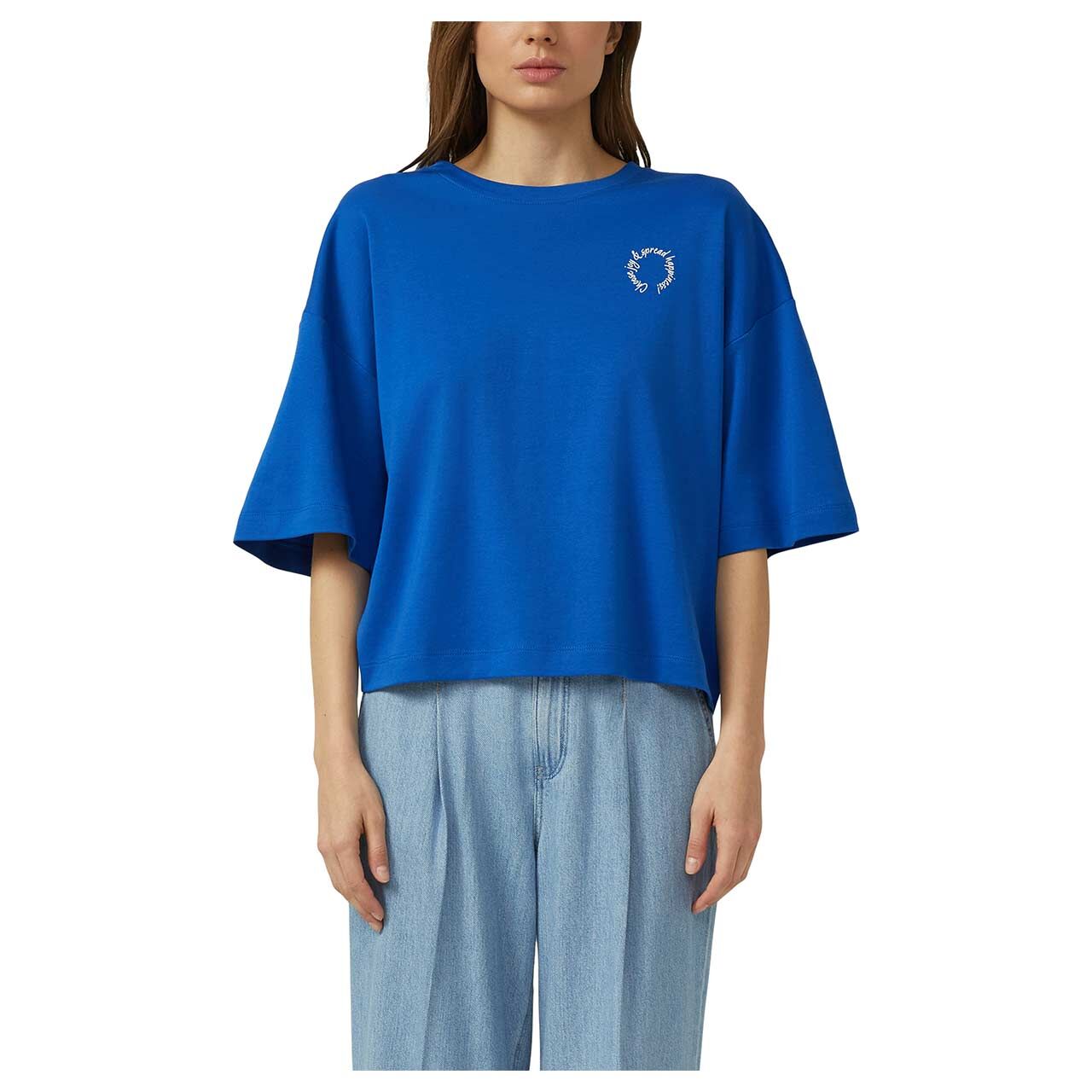 s. Oliver Damen T-Shirt in Blau mit Print, Vorderansicht am Model