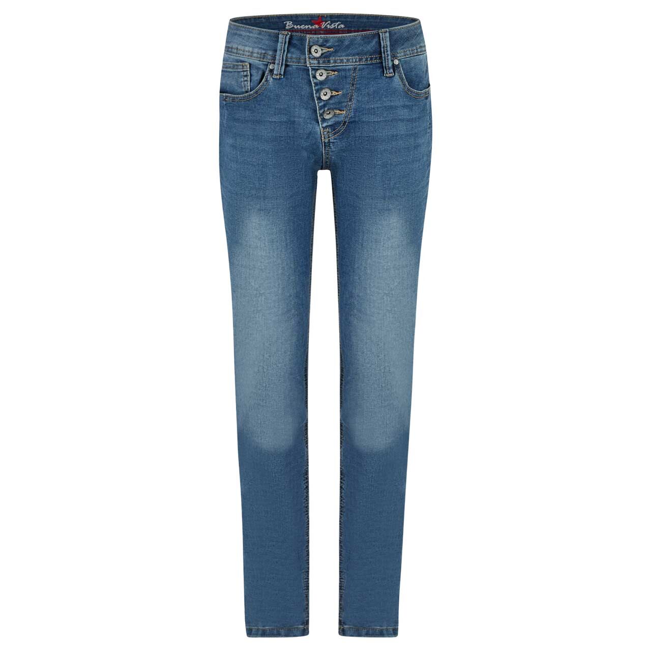 Damen Ankle Jeans Malibu Cropped Stretch Denim in Blau angewaschen, Vorderansicht