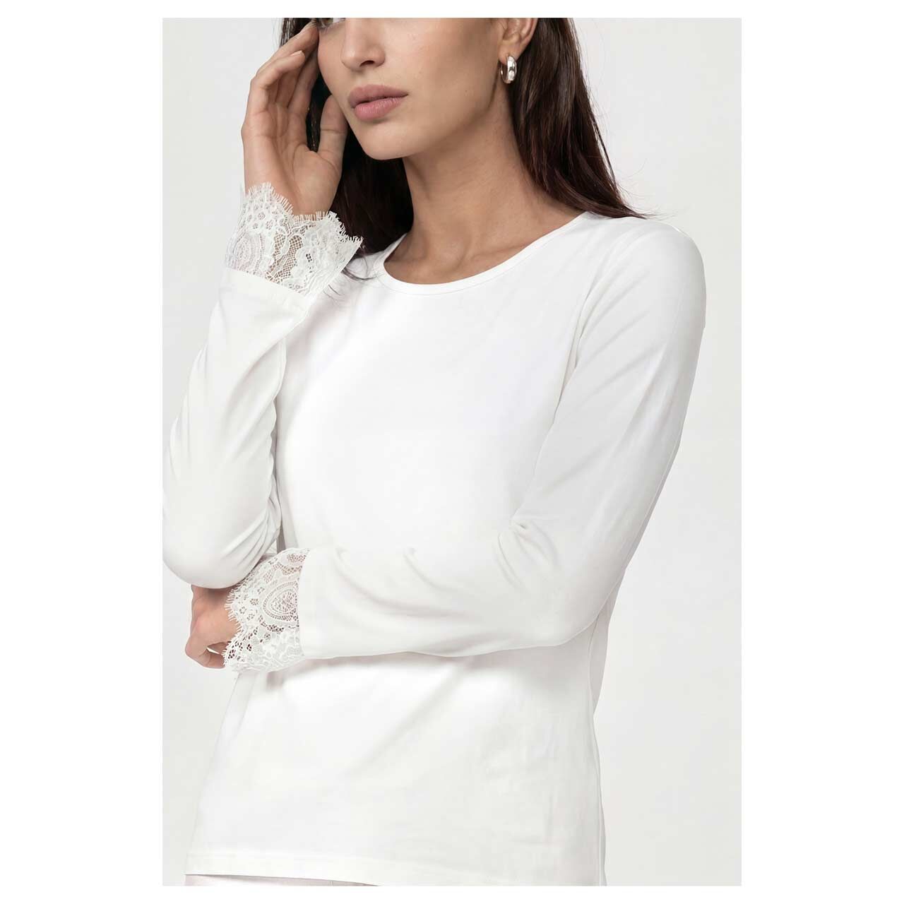 Monari Damen Langarm Shirt off white lace