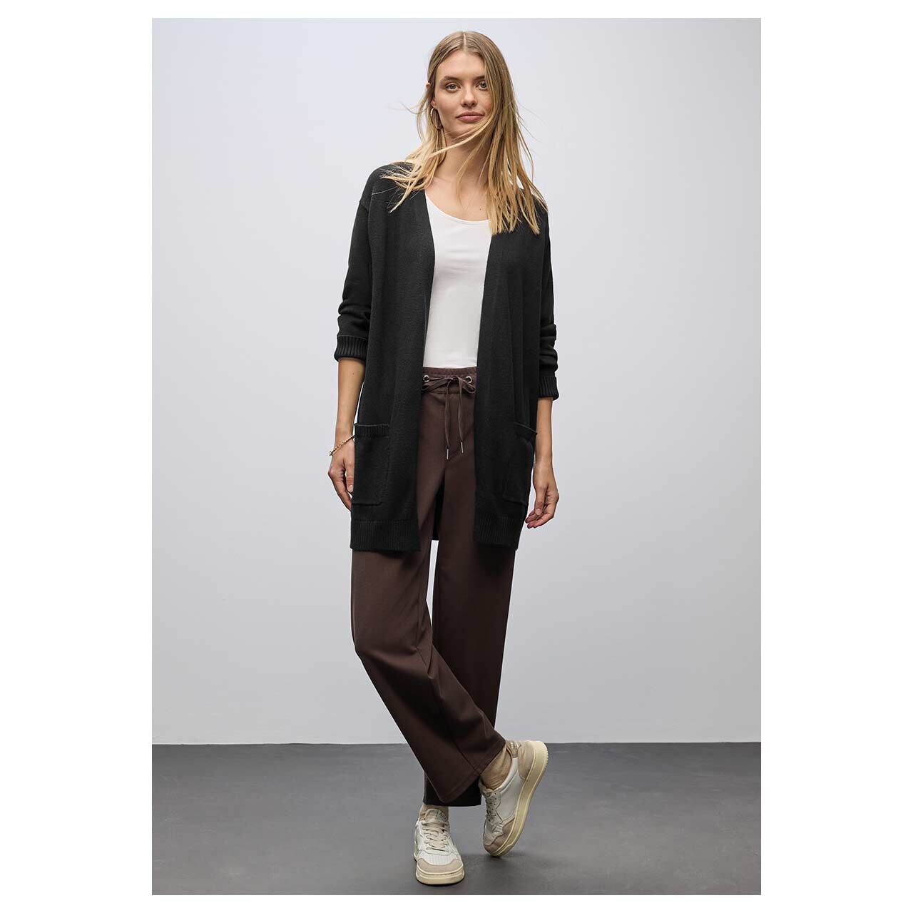 Damen Long Strickjacke Cosy Open Cardigan von Street One in Schwarz, Vorderansicht
