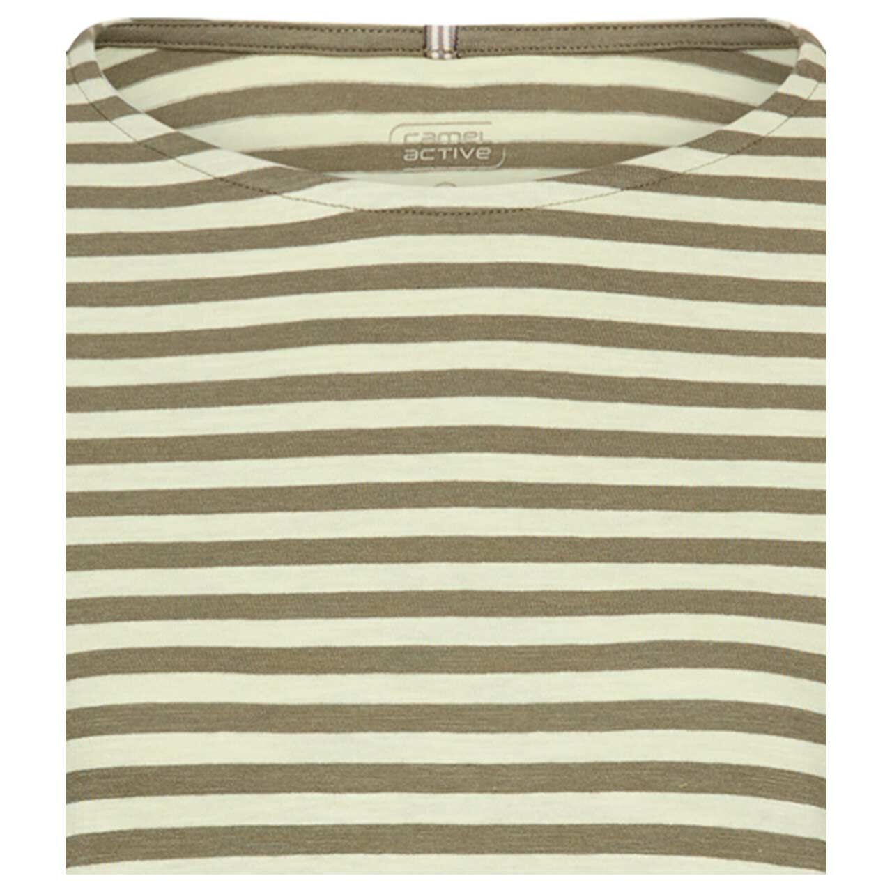 Damen Langarm Shirt von Camel active in Dunkelgrün gestreift, detaillierte Vorderansicht