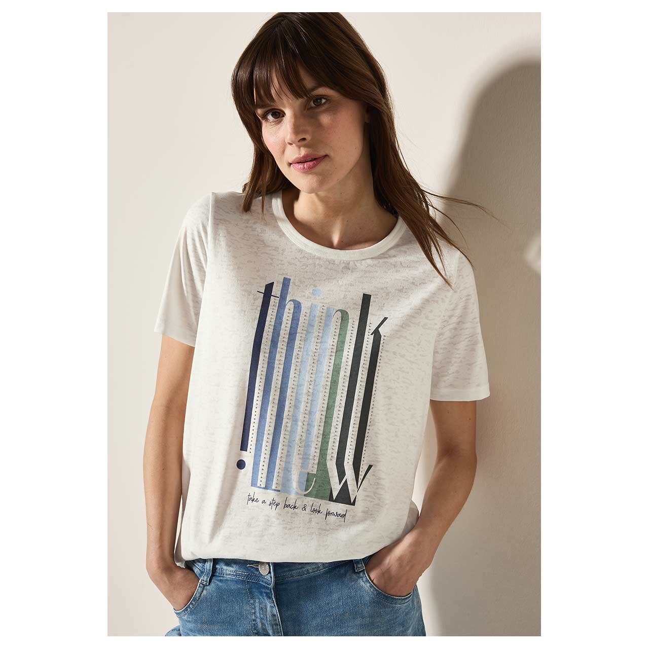 Cecil Damen T-Shirt Burn Out vanilla white