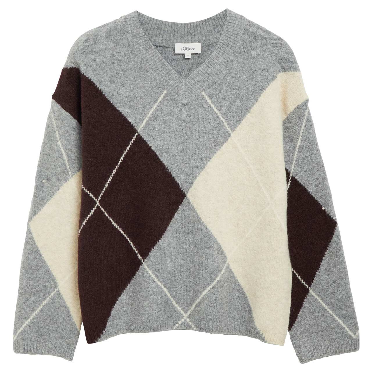 s.Oliver Damen Pullover grey burgundy argyle