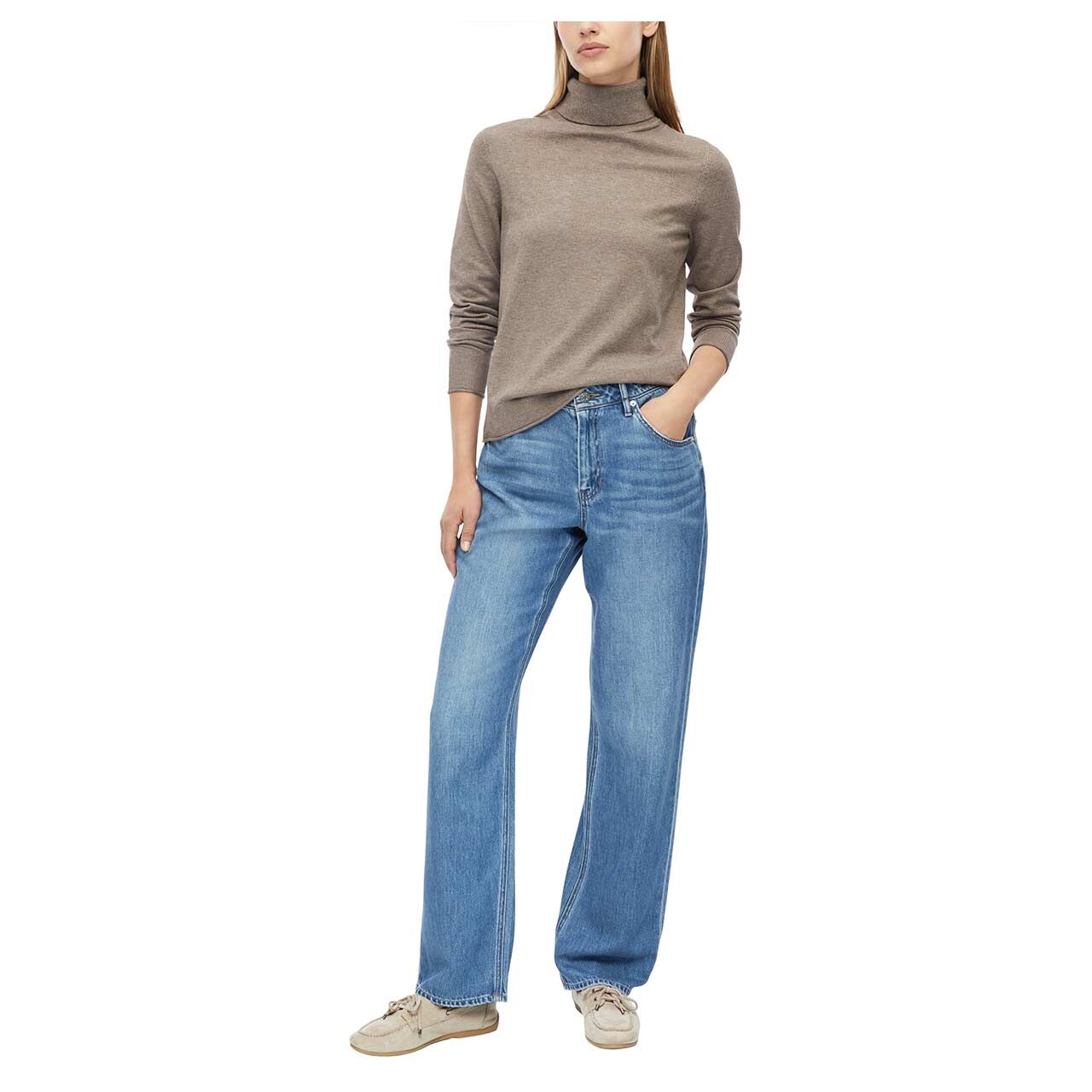s.Oliver Damen Rollkragen Pullover in Braun meliert Ganzkörperansicht am Model