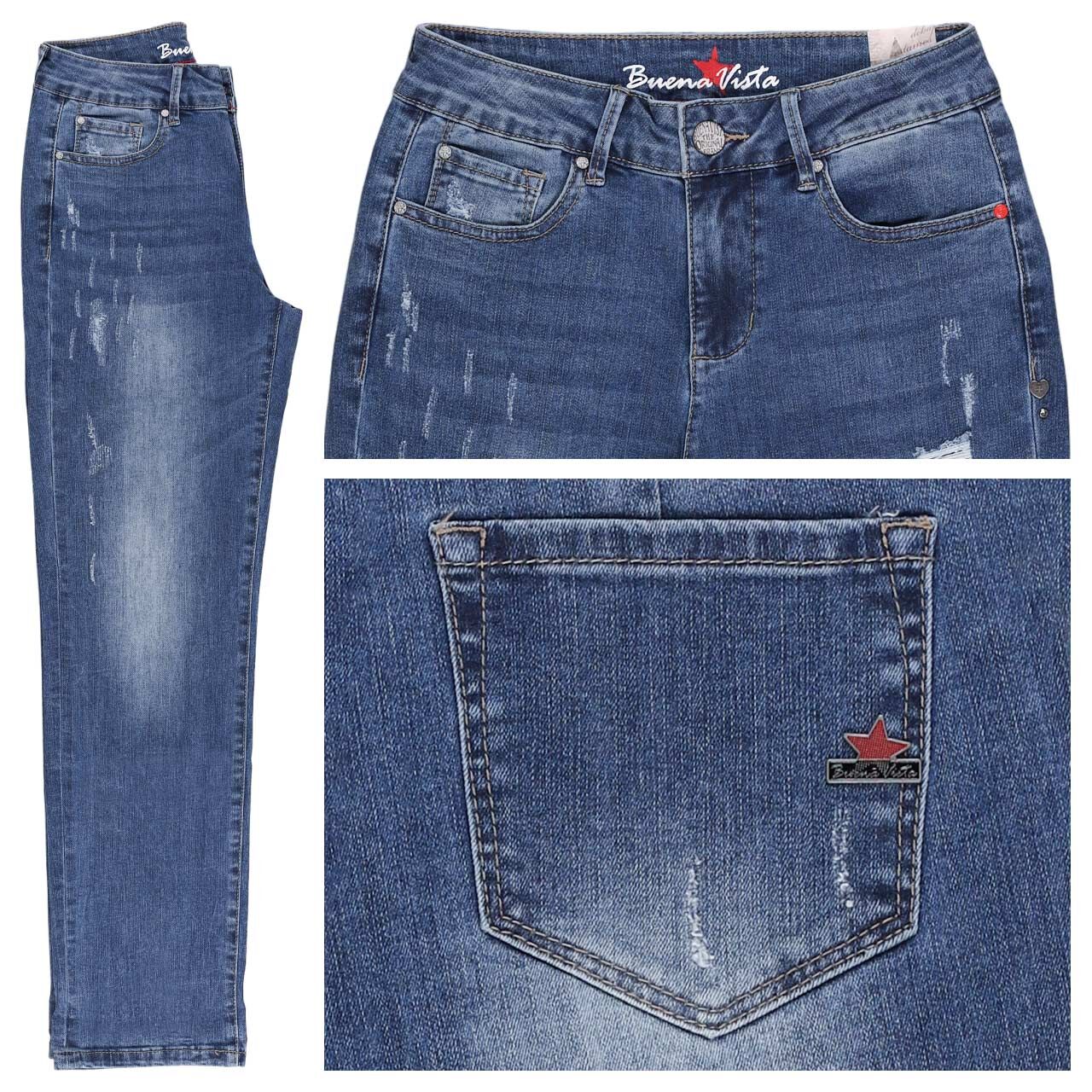 Buena Vista Stella-Zip Straight Stretch Denim Jeans mid destroy