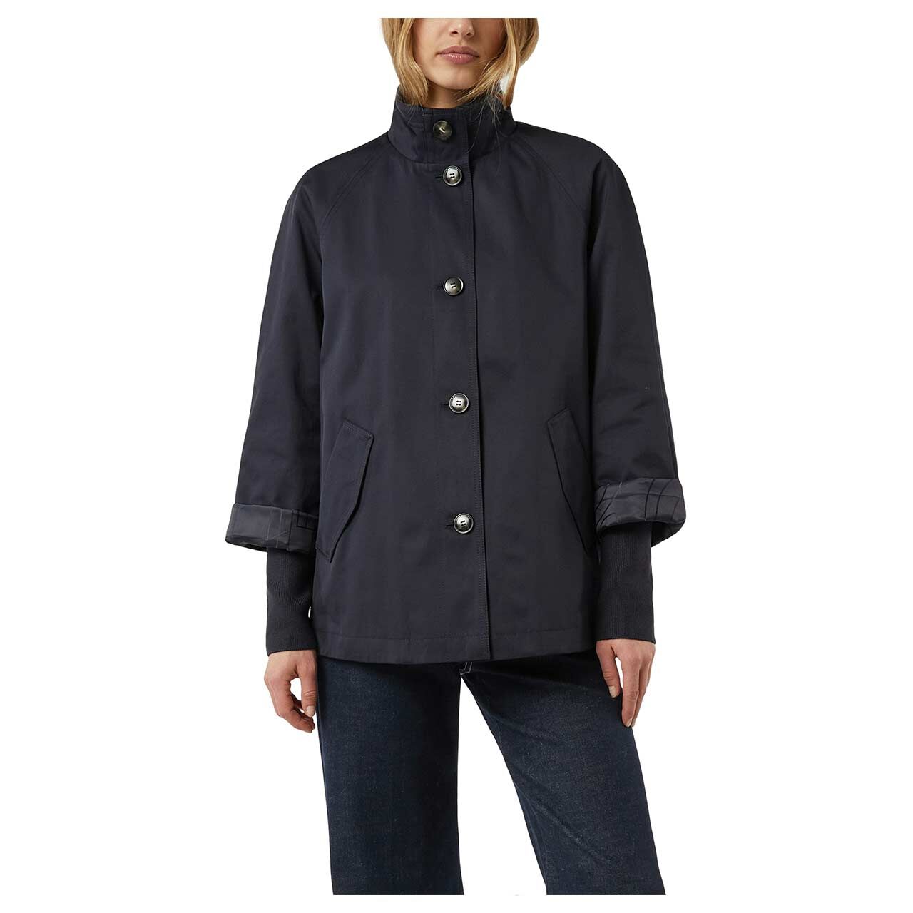 Damen Kurzmantel von Comma in Dunkelblau, Vorderansicht am Model