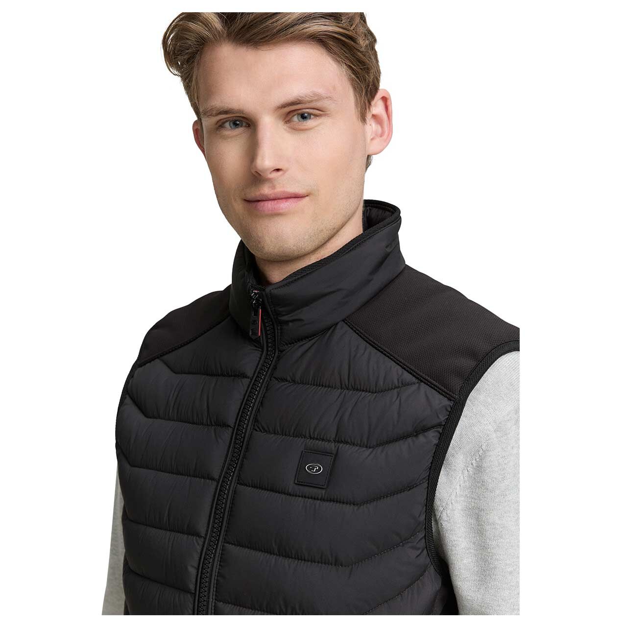 Herren Weste Hybrid Vest von Tom Tailor in Schwarz, Öberkörperansicht