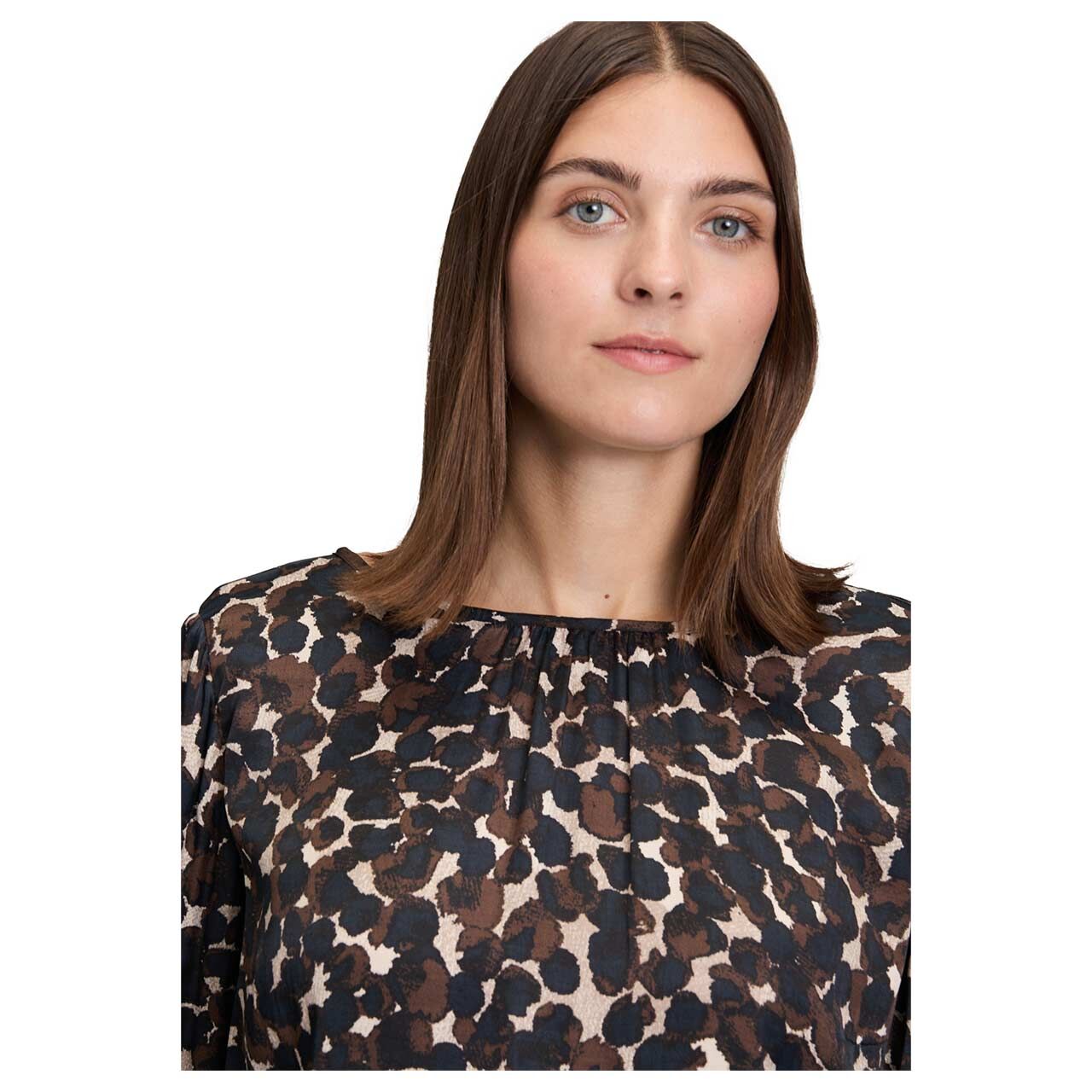 Damen Langarm Bluse von Betty Barclay in Braun, Detailansicht Ausschnitt