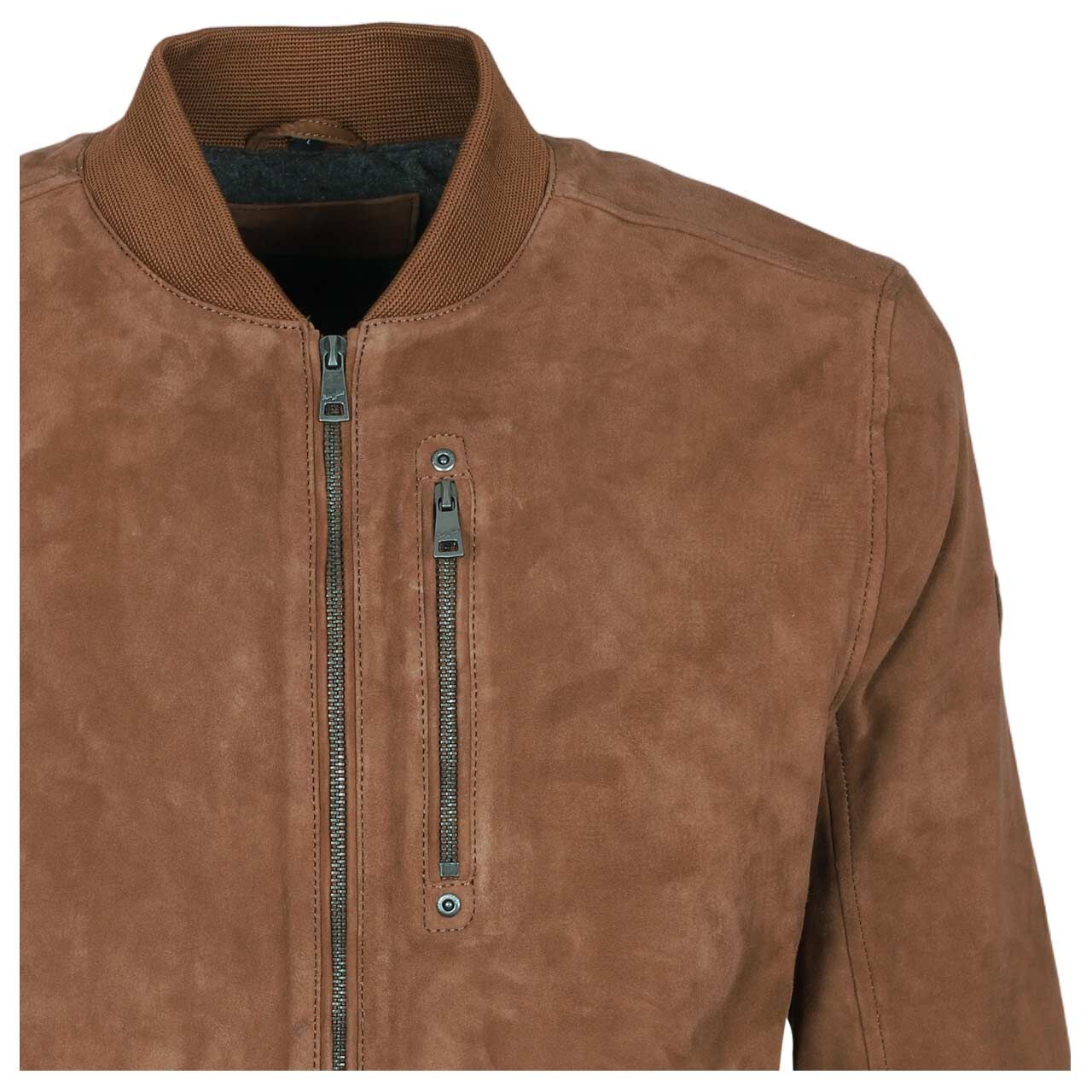 Herren Lederjacke Kolmo von Mauritius in Cognacbraun, Detailansicht vorne
