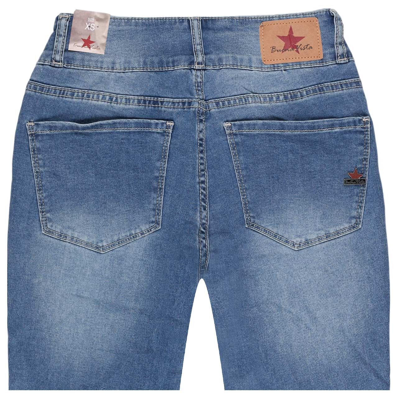 Damen Ankle Jeans Tummyless Cropped Stretch Cozy Denim von Buena Vista in Blau angewaschen, detaillierte Rückansicht
