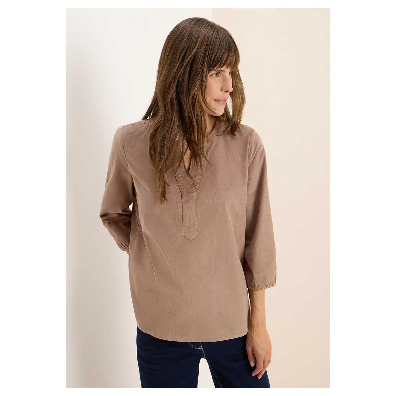 Damen 3/4 Arm Cord Bluse Solid Corduroy von Street One in Braun, Vorderansicht am Model