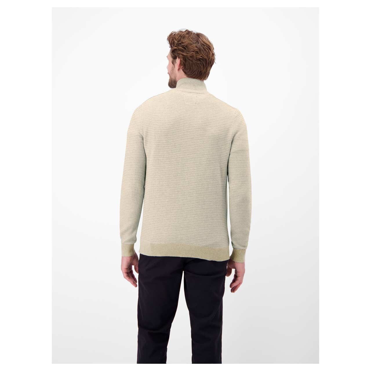 Herren Pullover Troyer von Lerros in Beige meliert, Rückansicht am Model