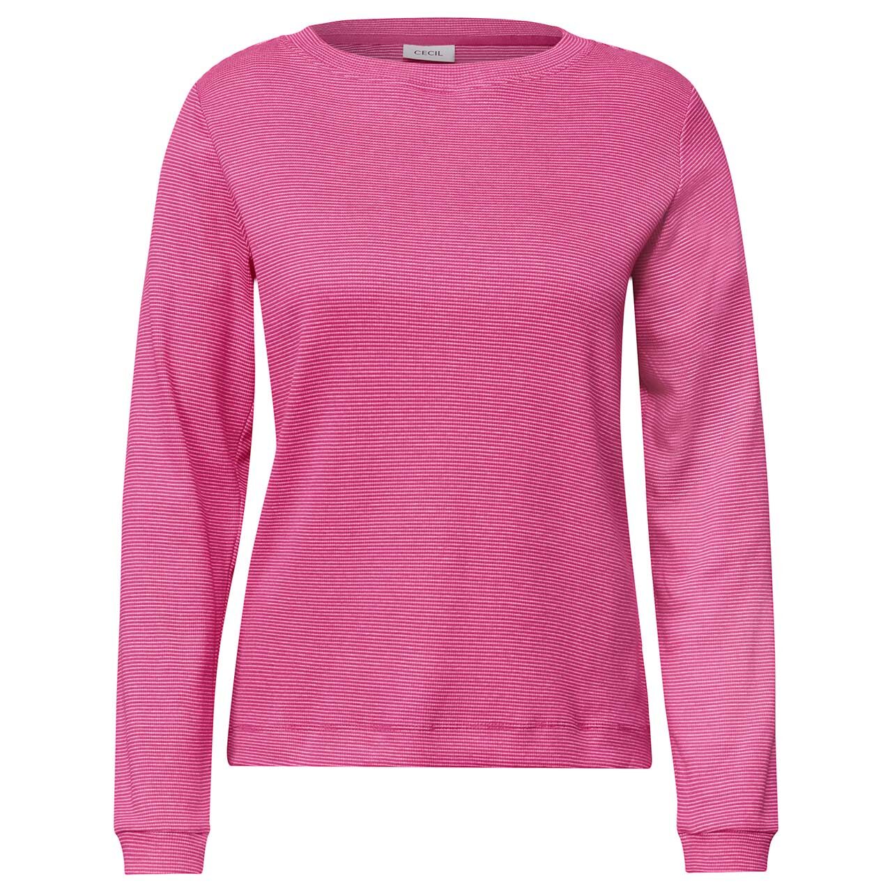 Cecil Damen Langarm Shirt Small Striped Boatneck pink flash