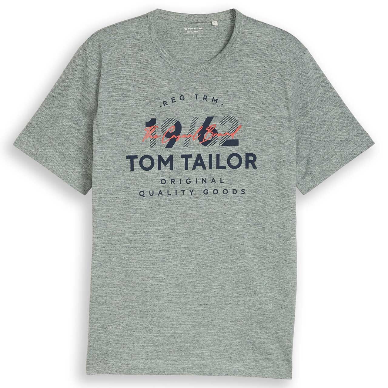 Herren T-Shirt Fine Stripe von Tom Tailor in Grau meliert mit Print mit der Farbnummer 40037, Vorderansicht