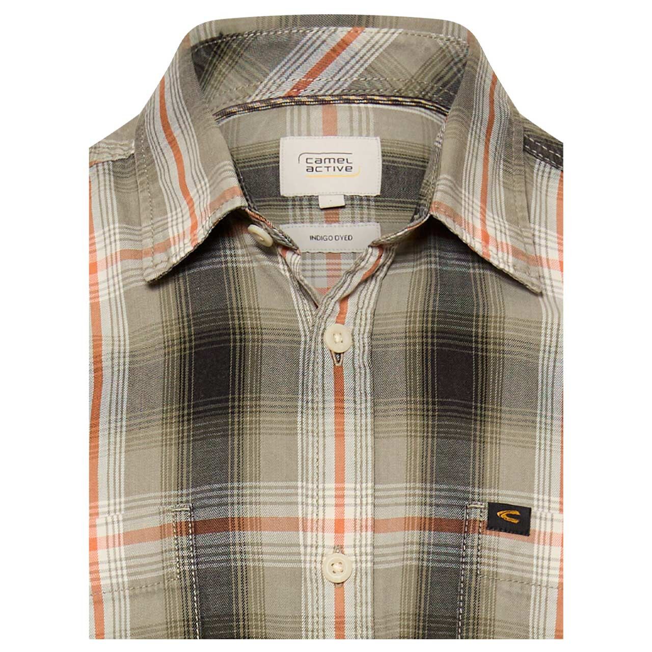 Herren Langarm Hemd von Camel active in der Farbe Orange kariert, Detailansicht vorne