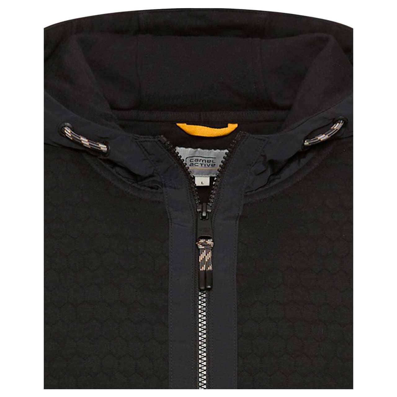 Herren Hoodie Sweatjacke von Camel active in Schwarz, detaillierte Vorderansicht