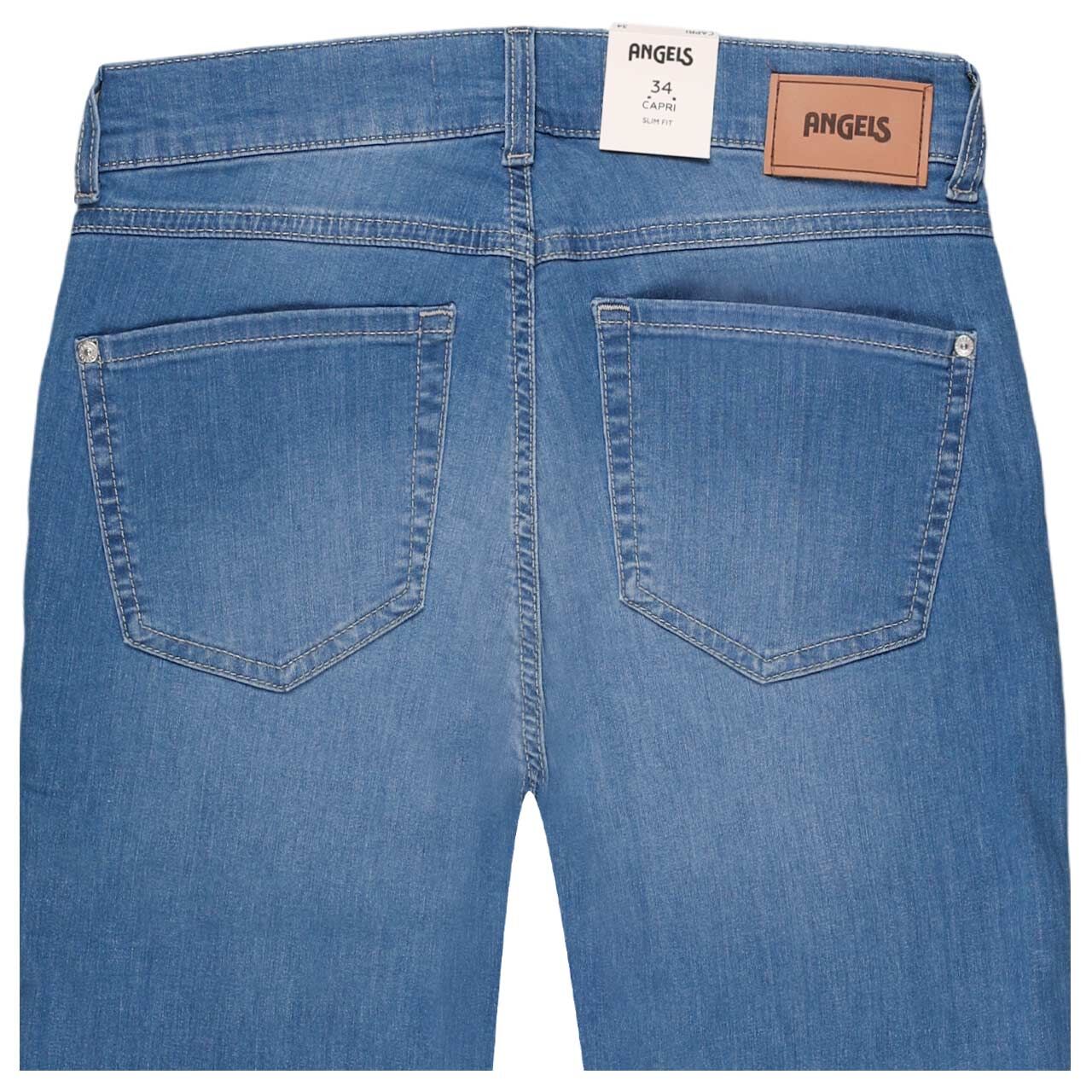 Stretch Damen 3/4 Jeans Capri von Angels in Blau angewaschen, detaillierte Rückansicht