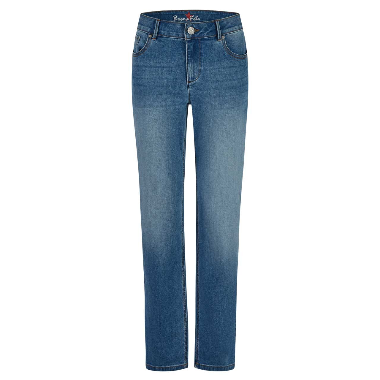 Damenjeans Stella-Zip Straight Stretch Denim von Buena Vista in Blau angewaschen, Vorderansicht