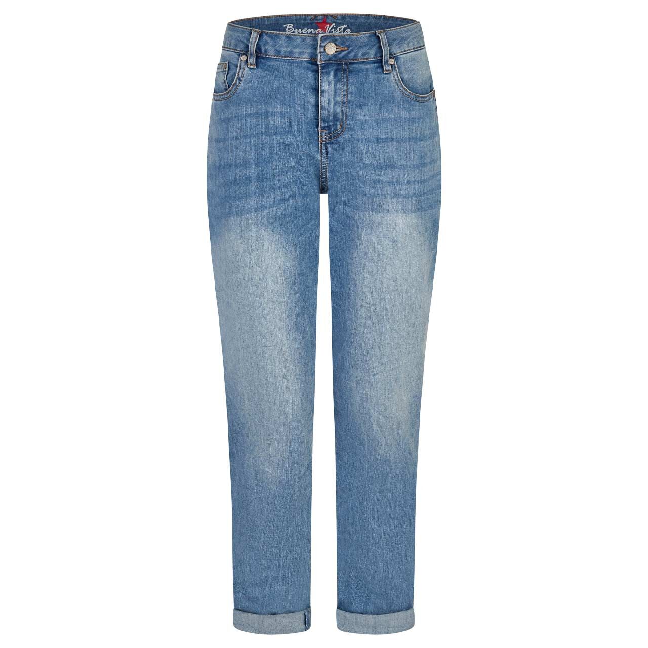 Damen Ankle Jeans Ibiza Cropped Stretch Denim von Buena Vista in Blau verwaschen, Vorderansicht